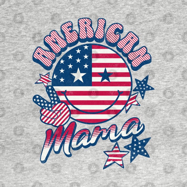 American Mama American Flag Retro Smiley Face by PUFFYP